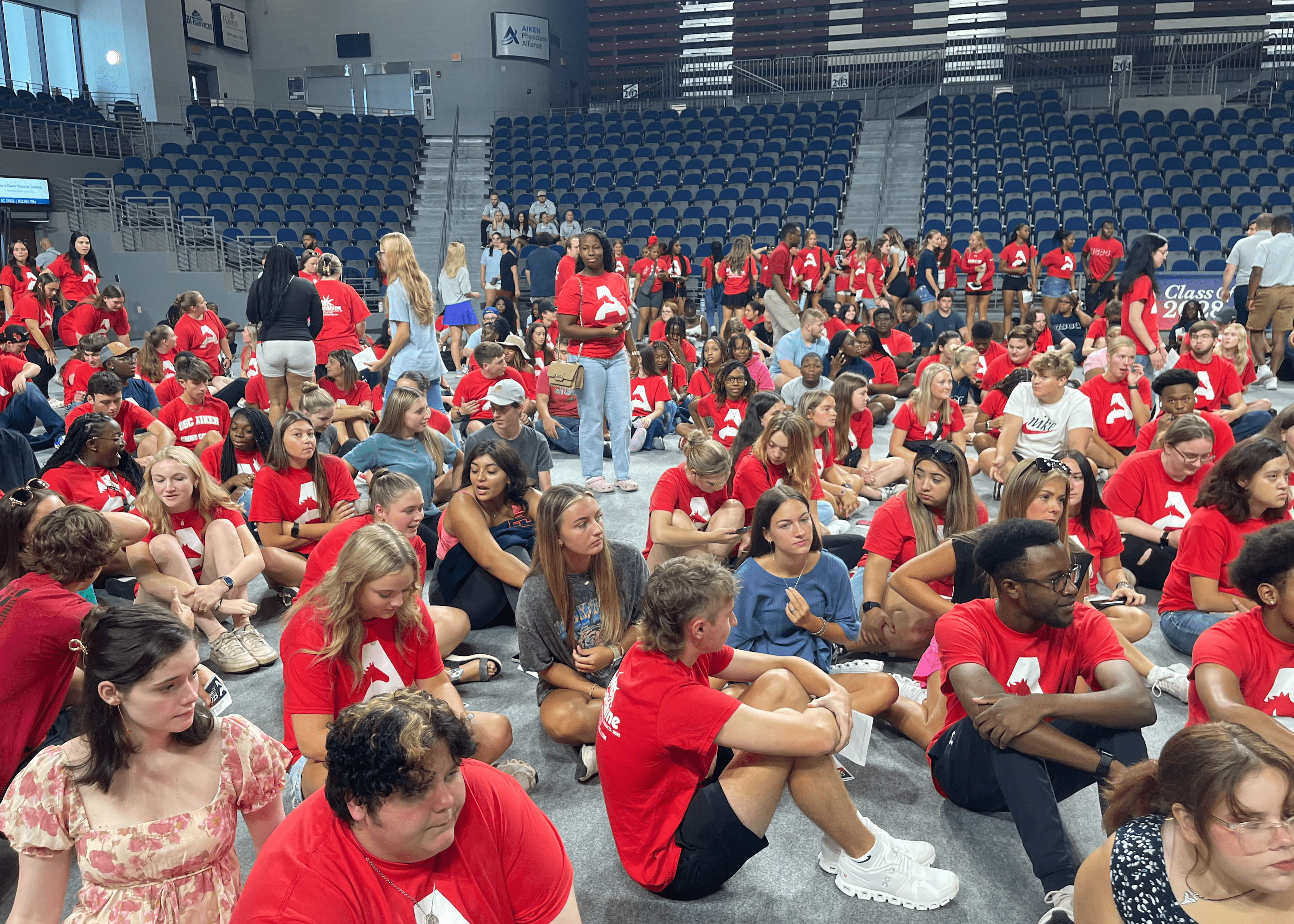 Freshman students get a chance to meet and greet their peers during convocation event.