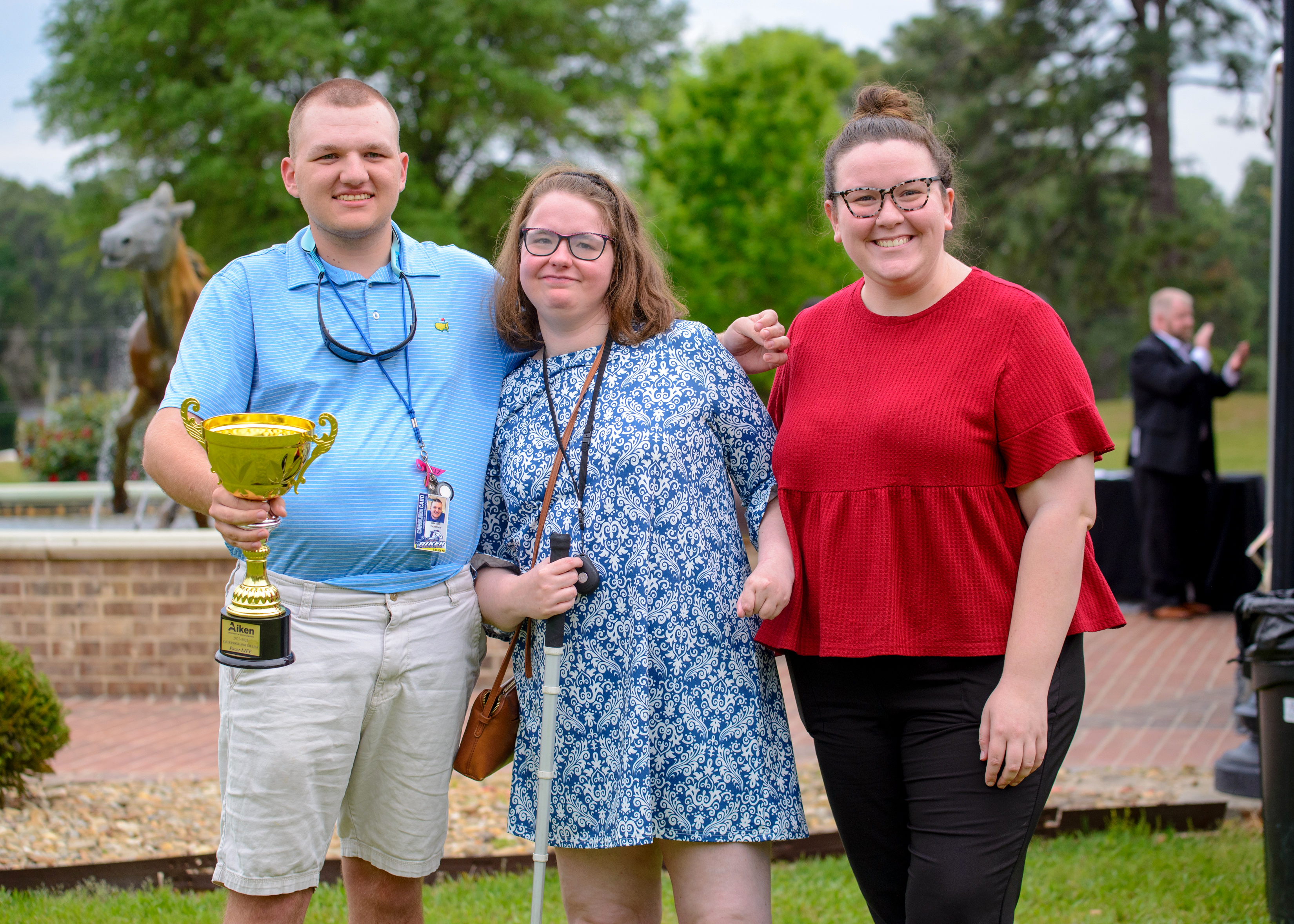 USCA LIFE students Brayden Thompson (left) and Lizzy Cottington (center), along with Coordinator and Teacher Falcone Dunlap (right), are pictured at the Spring 2024 Leadership Banquet.