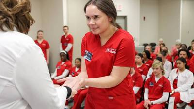 Photo of a nursing student during the blessing of hands ceremony
