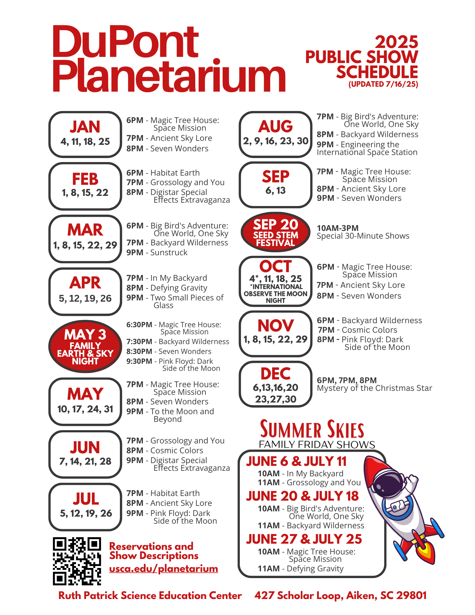 2025 Planetarium Schedule